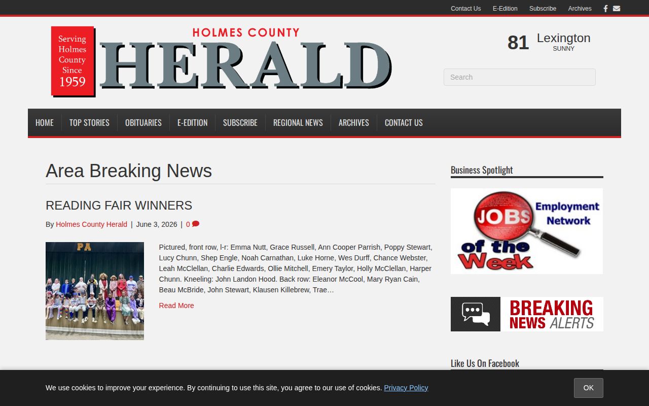 Holmes County crime news record source at the Herald Top Stories page