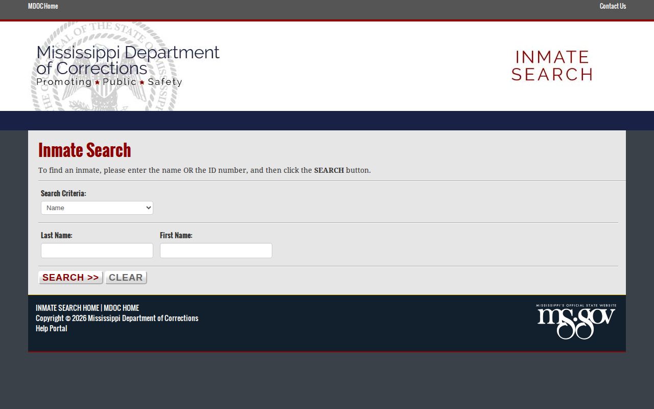 Holmes County state custody MDOC offender record search form